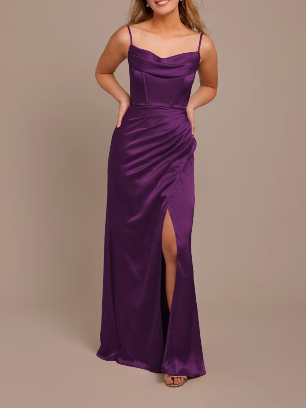 David's Bridal Galina Signature  Charmeuse Cowl Spaghetti Strap Dress
